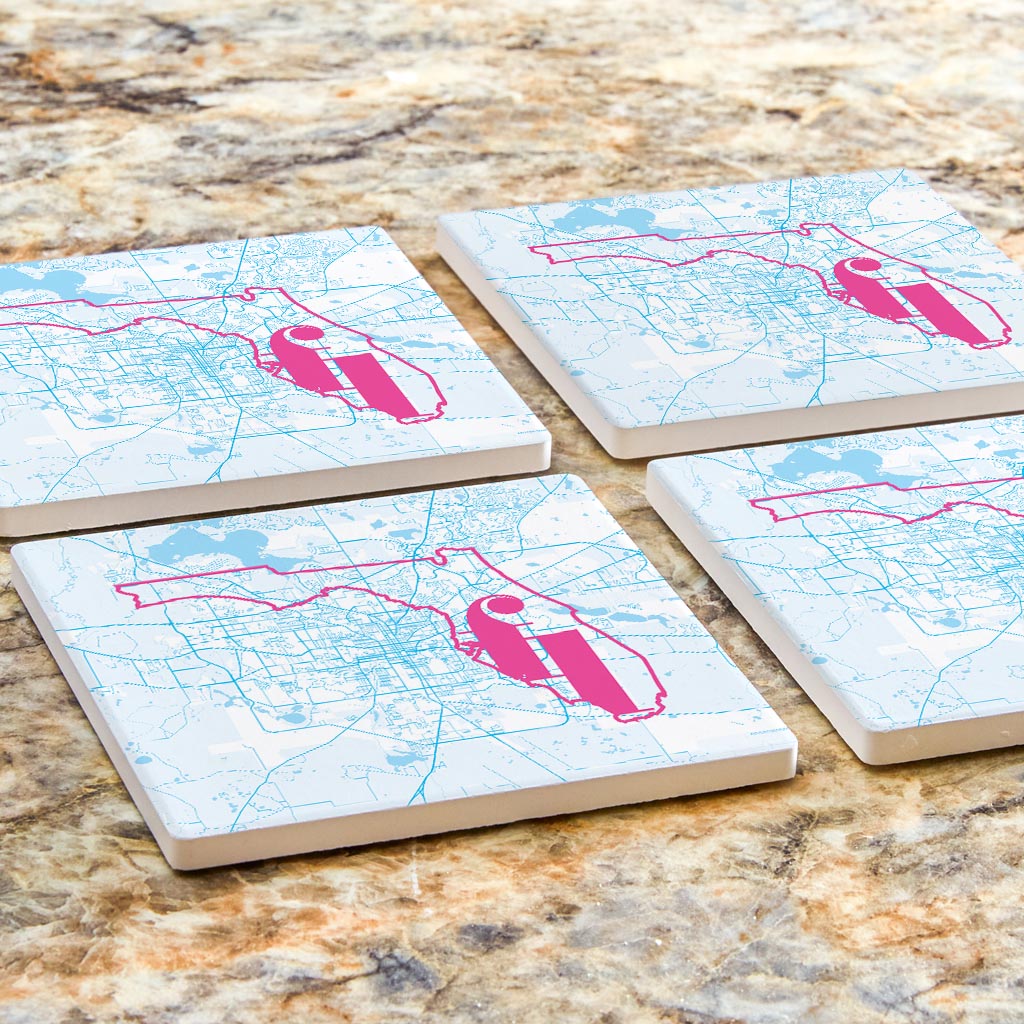 Bright Modern Abbreviated State Map Blue Florida Tallahassee | Absorbent Coasters | Set of 4 | Min 2