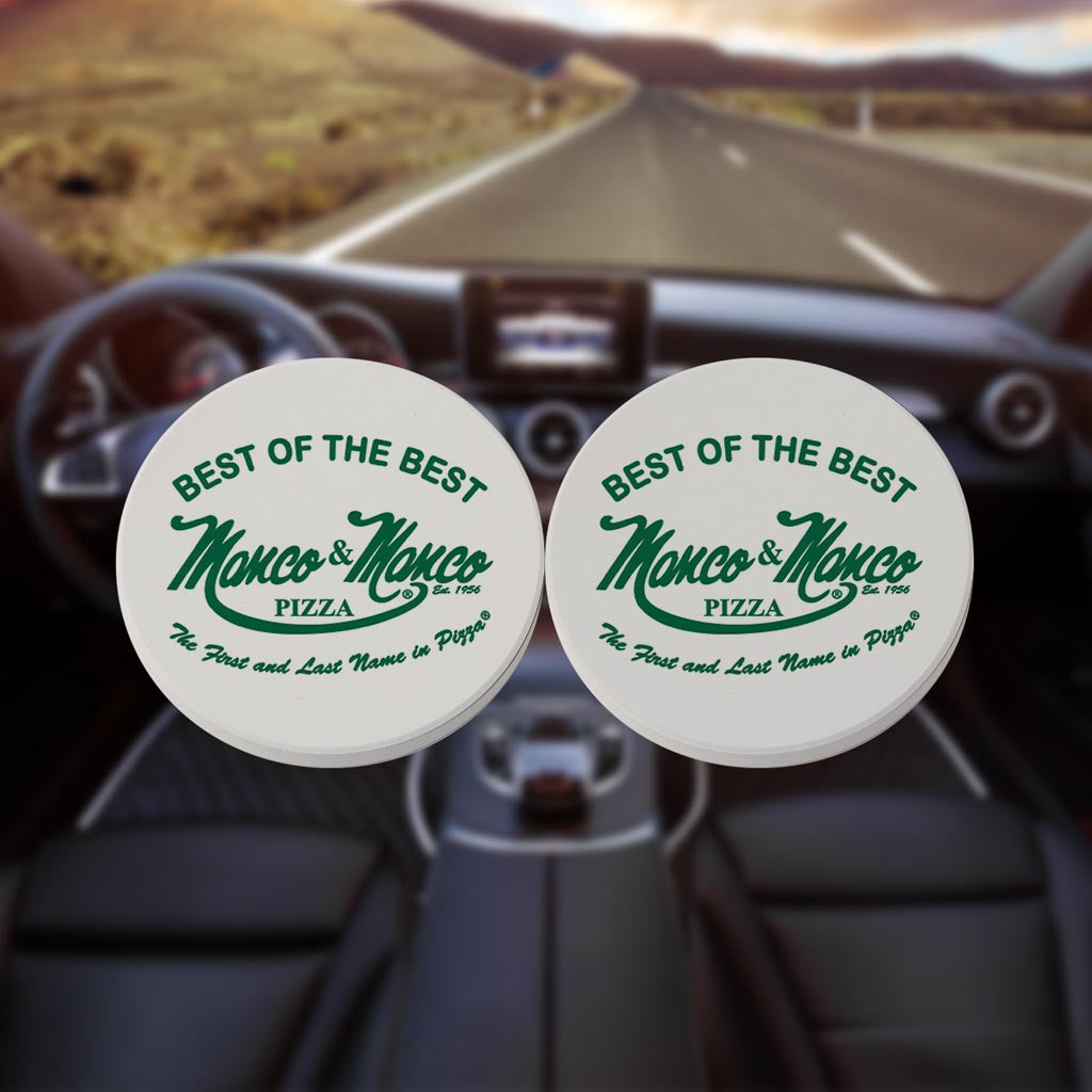 Manco Pizza Logo | Absorbent Car Coasters | Set of 2 | Min 4