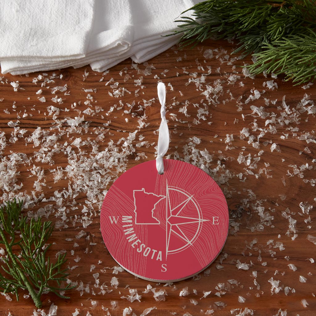 Boho Color Compass State On Pink Minnesota | Wood Ornament | Eaches | Min 6