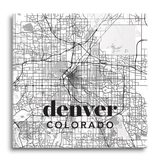 Black And White White Map Colorado Denver | Hi-Def Glass Art | Eaches | Min 1