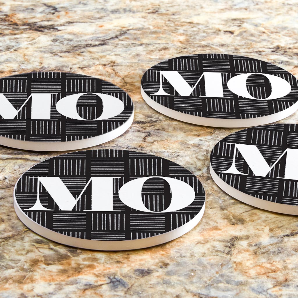 Black And White Abbreviated On Black Missouri | Absorbent Coasters | Set of 4 | Min 2