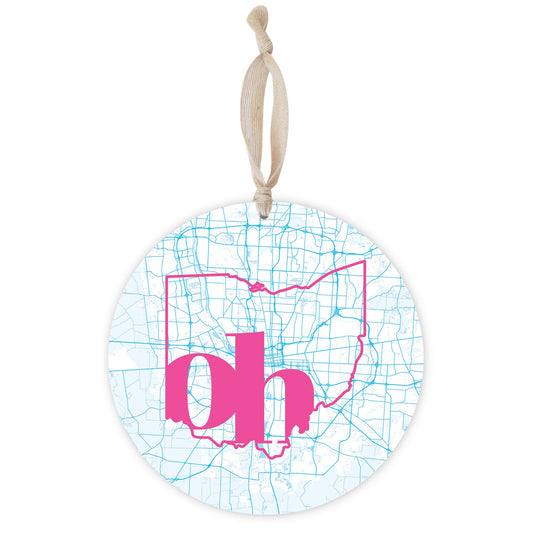 Bright Modern Abbreviated State Map Blue Ohio Columbus | Wood Ornament | Eaches | Min 1