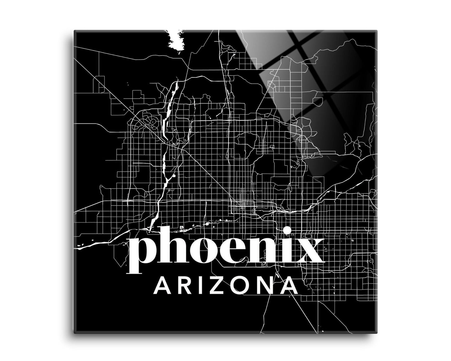 Black And White Black Map Arizona Phoenix | Hi-Def Glass Art | Eaches | Min 2