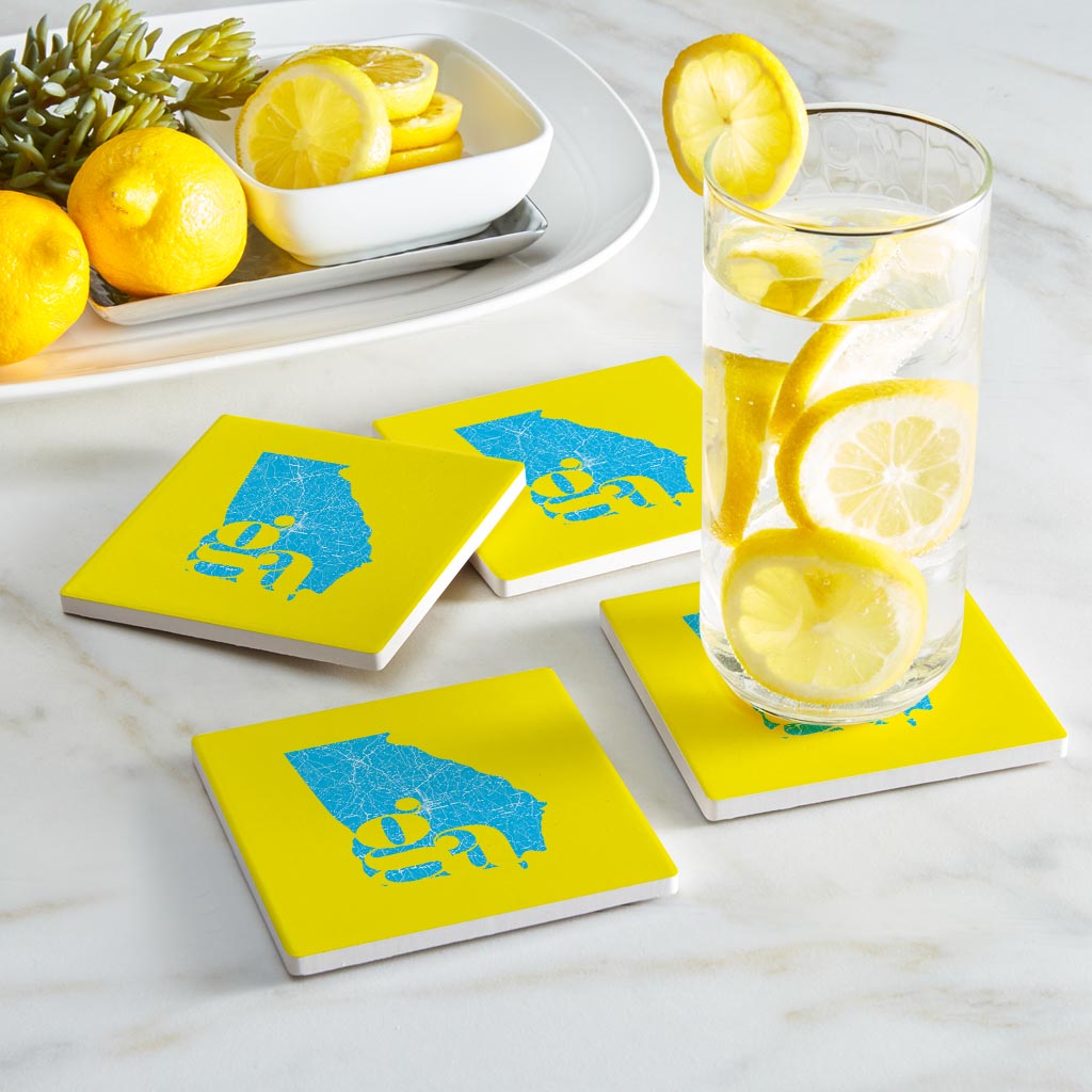 Bright Modern Abbreviated State Yellow Georgia | Absorbent Coasters | Set of 4 | Min 2