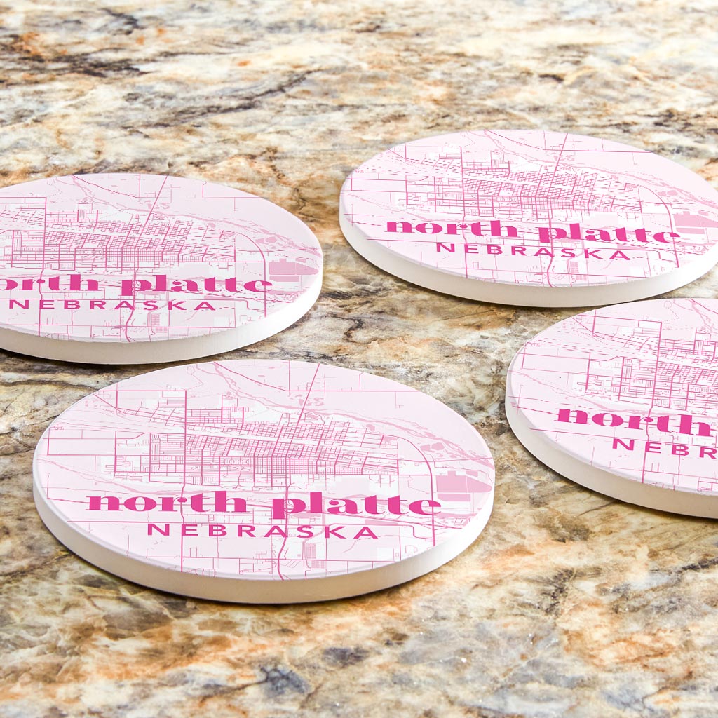 Bright Modern Pink Map Nebraska North Platte | Absorbent Coasters | Set of 4 | Min 2