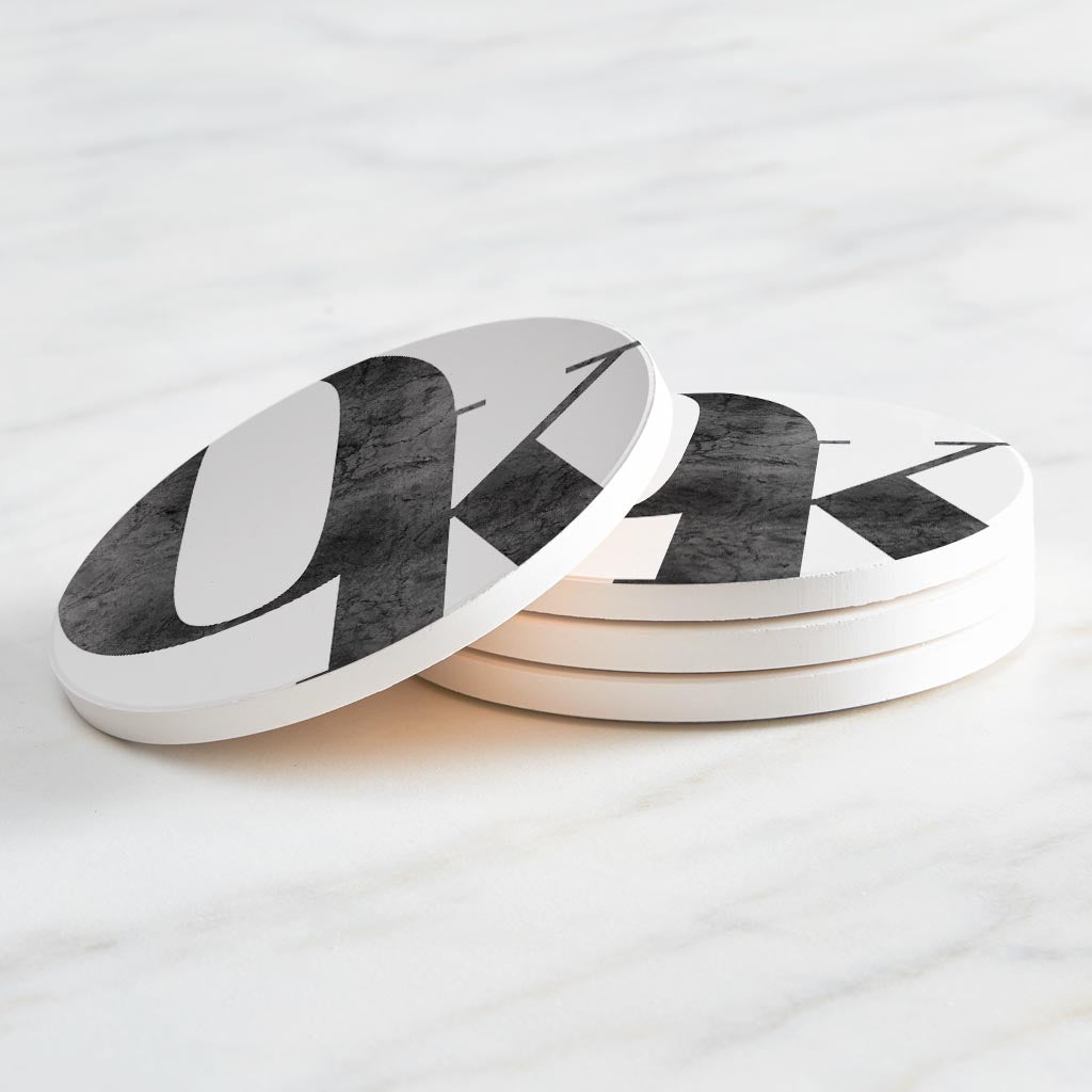 Minimalistic B&W Ardmore Ok White Initials | Absorbent Coasters | Set of 4 | Min 2