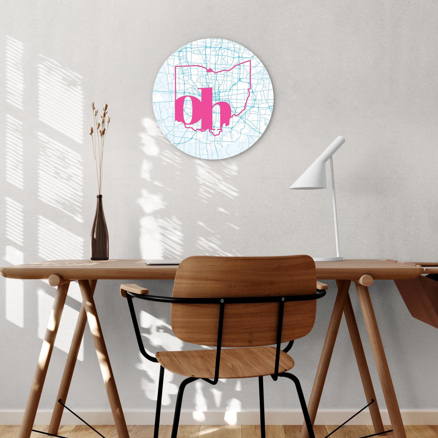 Bright Modern Abbreviated State Map Blue Ohio Columbus | Wood Sign | Eaches | Min 1