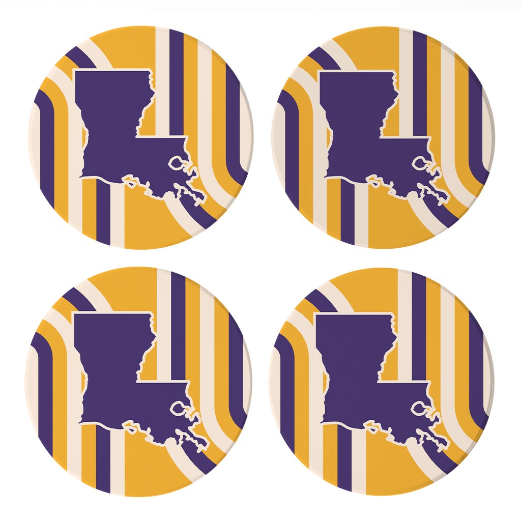 Purple Gold Louisiana Retro State Shape | Absorbent Coasters | Set of 4 | Min 2