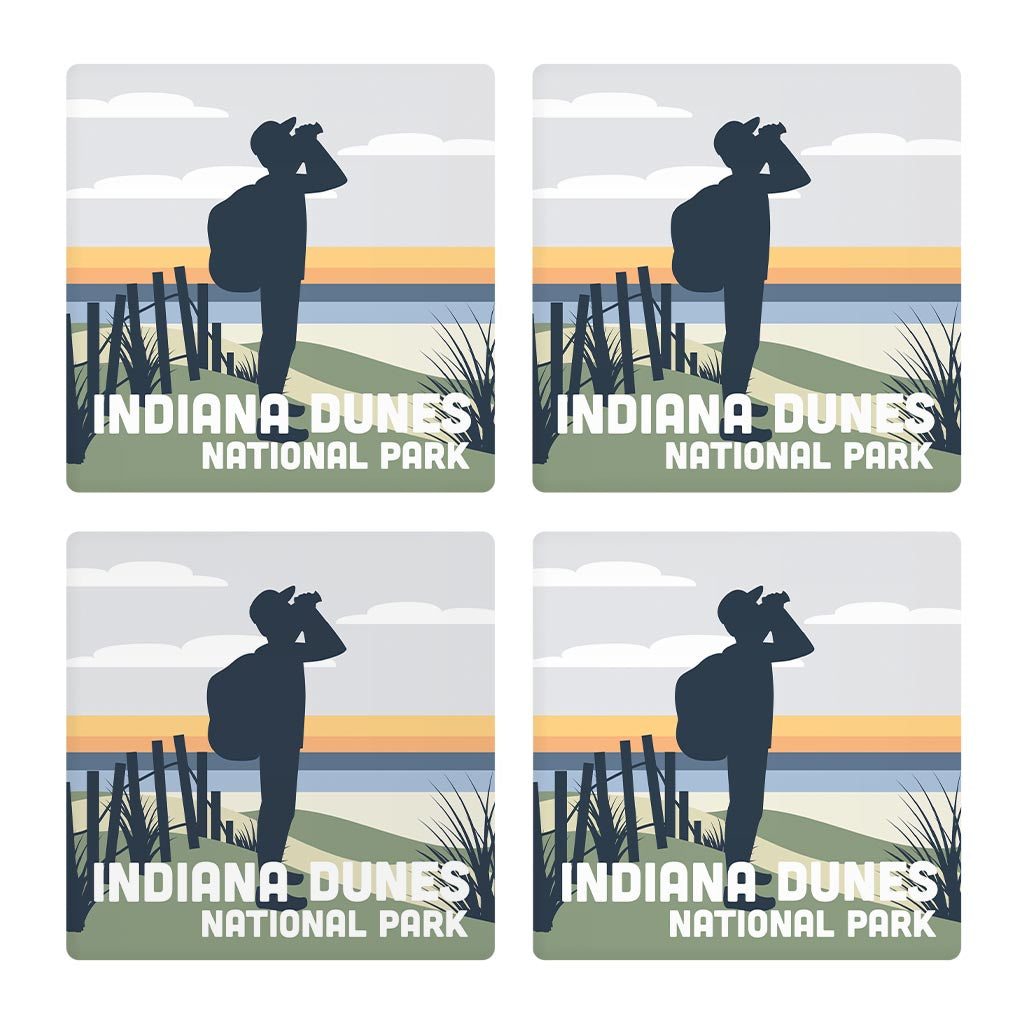 Indiana Dunes Bird Watcher Silhouette | Absorbent Coasters | Set of 4 | Min 2