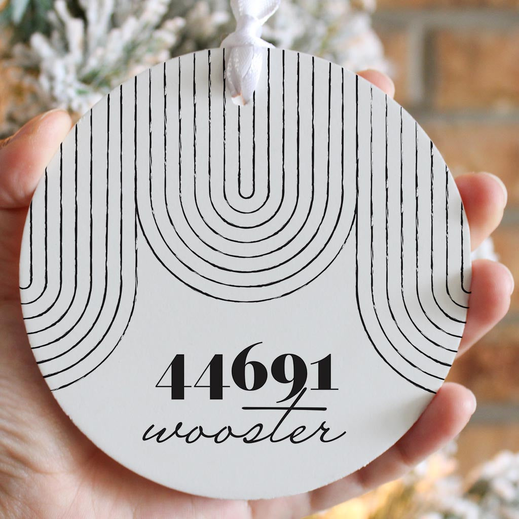 Black And White City Zip On White Ohio Wooster | Wood Ornament | Eaches | Min 6