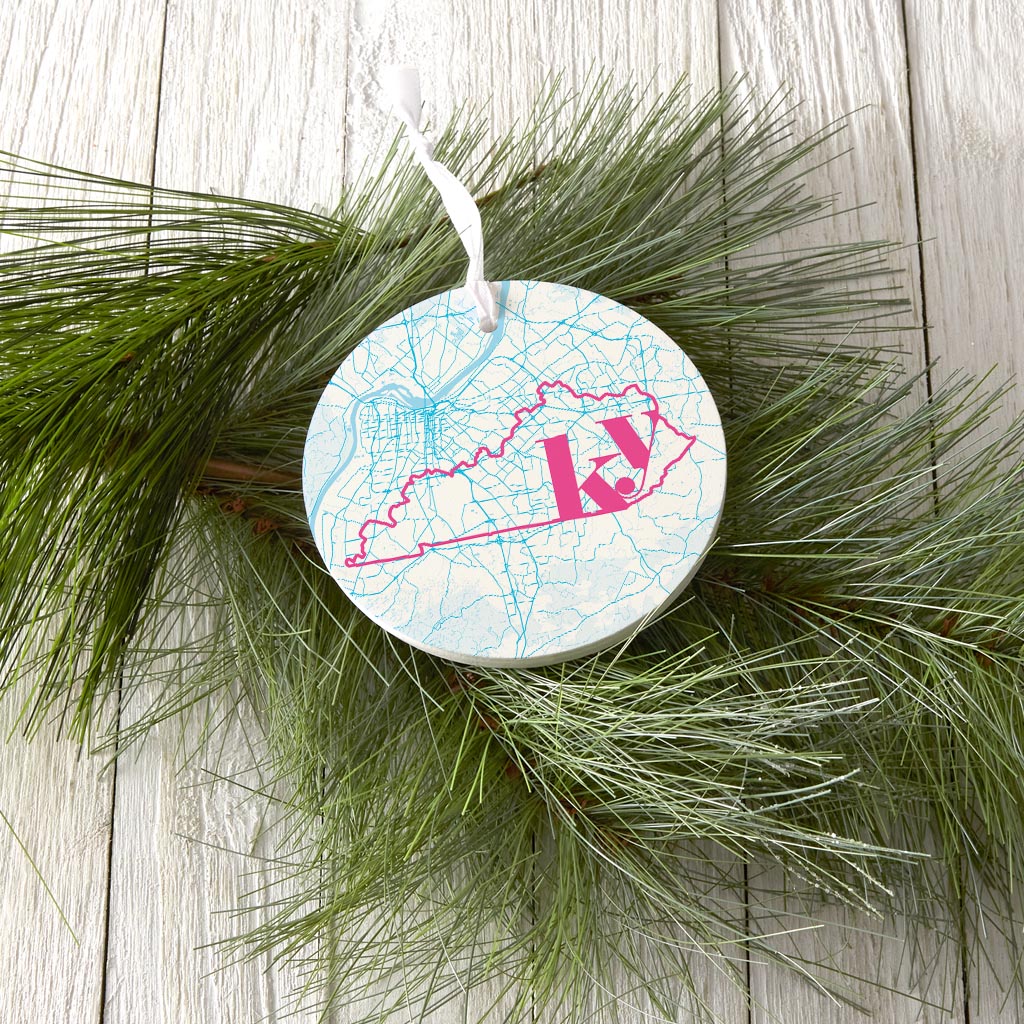 Bright Modern Abbreviated State Map Blue Kentucky Louisville | Wood Ornament | Eaches | Min 6