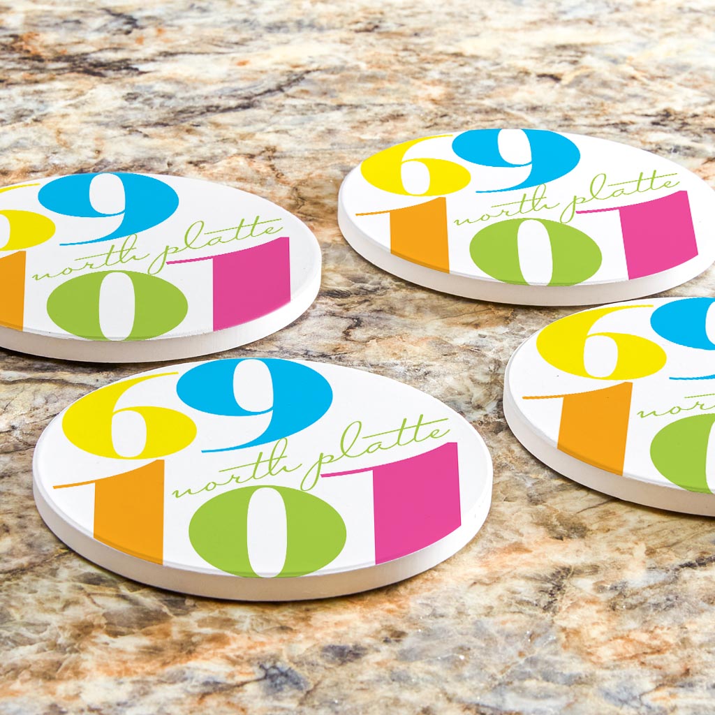 Bright Modern Color Block City Zip Nebraska North Platte | Absorbent Coasters | Set of 4 | Min 2