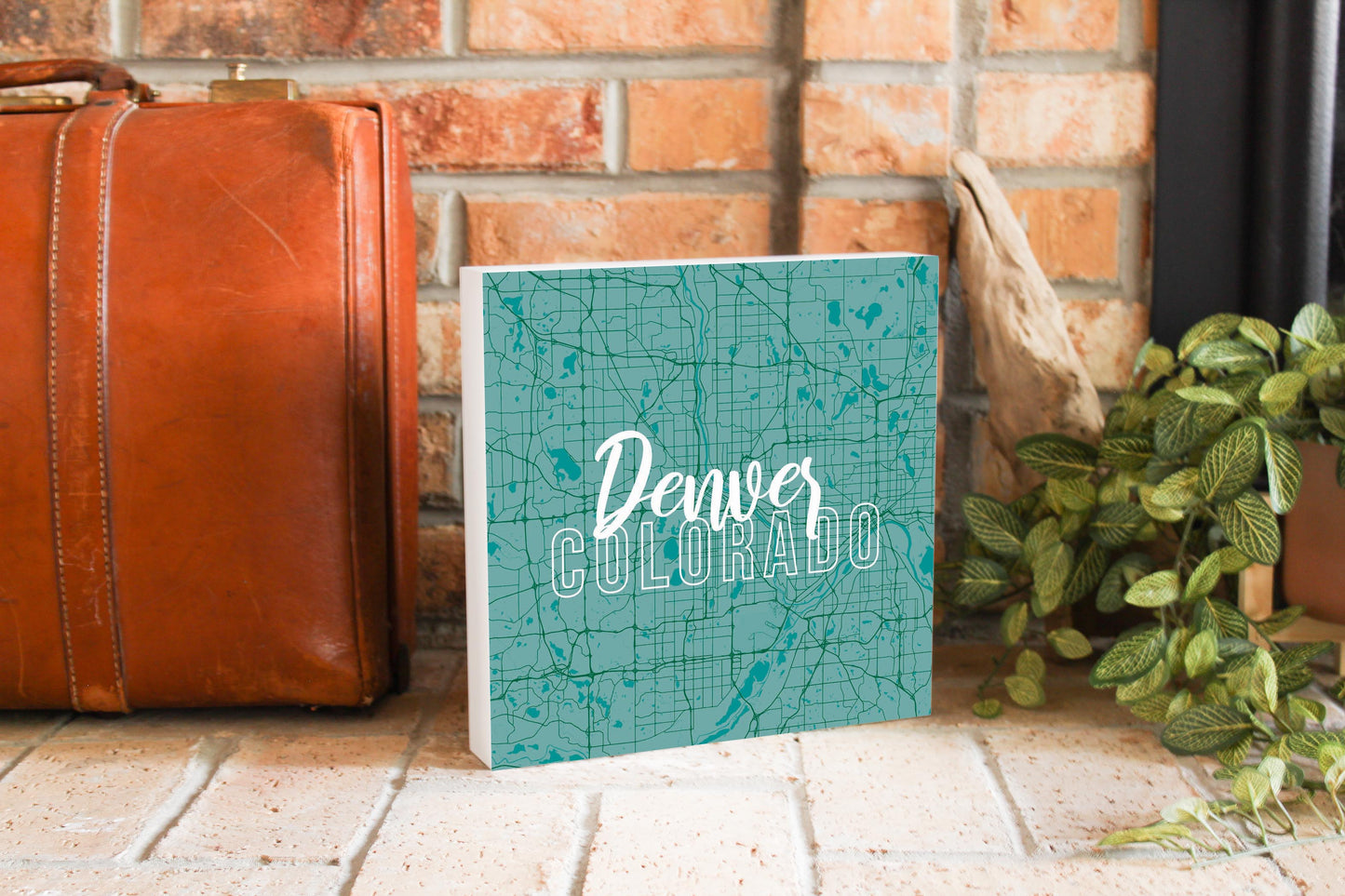 Boho Color Blue Map Colorado Denver | Wood Block | Eaches | Min 2