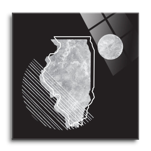 Black And White Geometric On Black Illinois| Hi-Def Glass Art | Eaches | Min 1