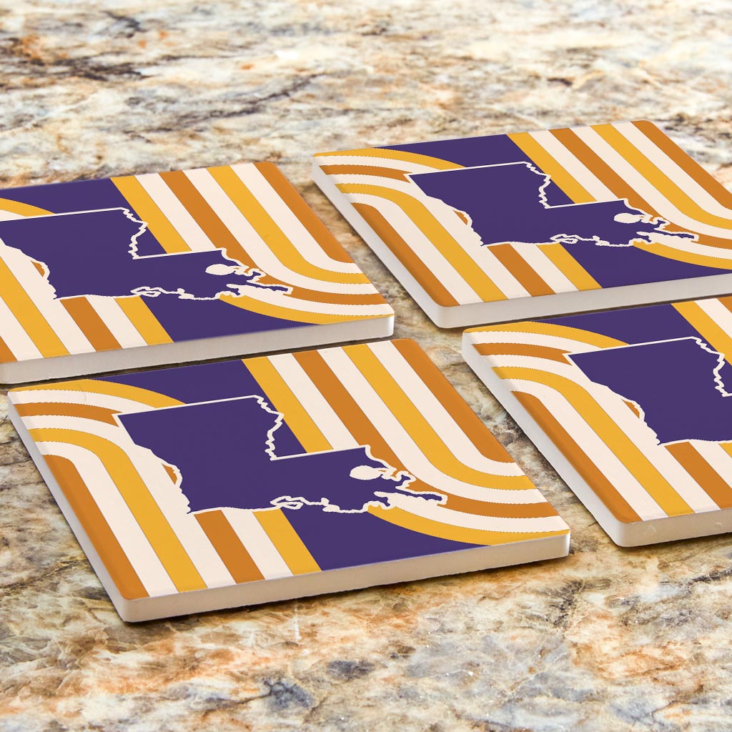 Purple Gold Louisiana Retro State Shape | Absorbent Coasters | Set of 4 | Min 2