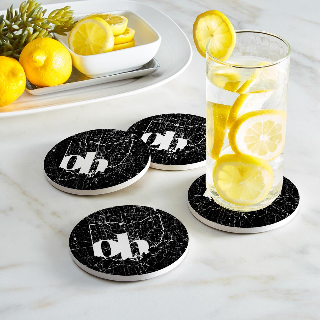 Black And White Abbreviated State Map Black Ohio Columbus | Absorbent Coasters | Set of 4 | Min 2