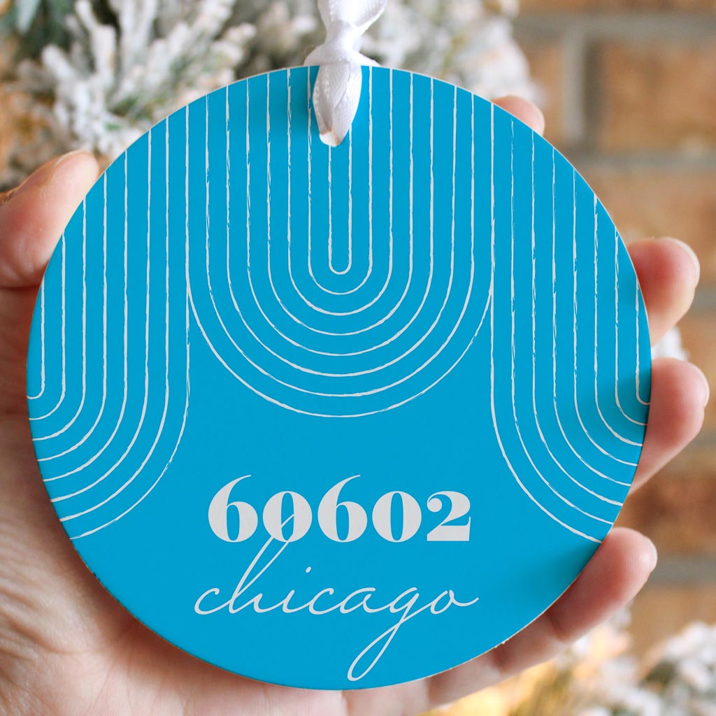 Bright Modern City Zip On Teal Illinois Chicago | Wood Ornament | Eaches | Min 6