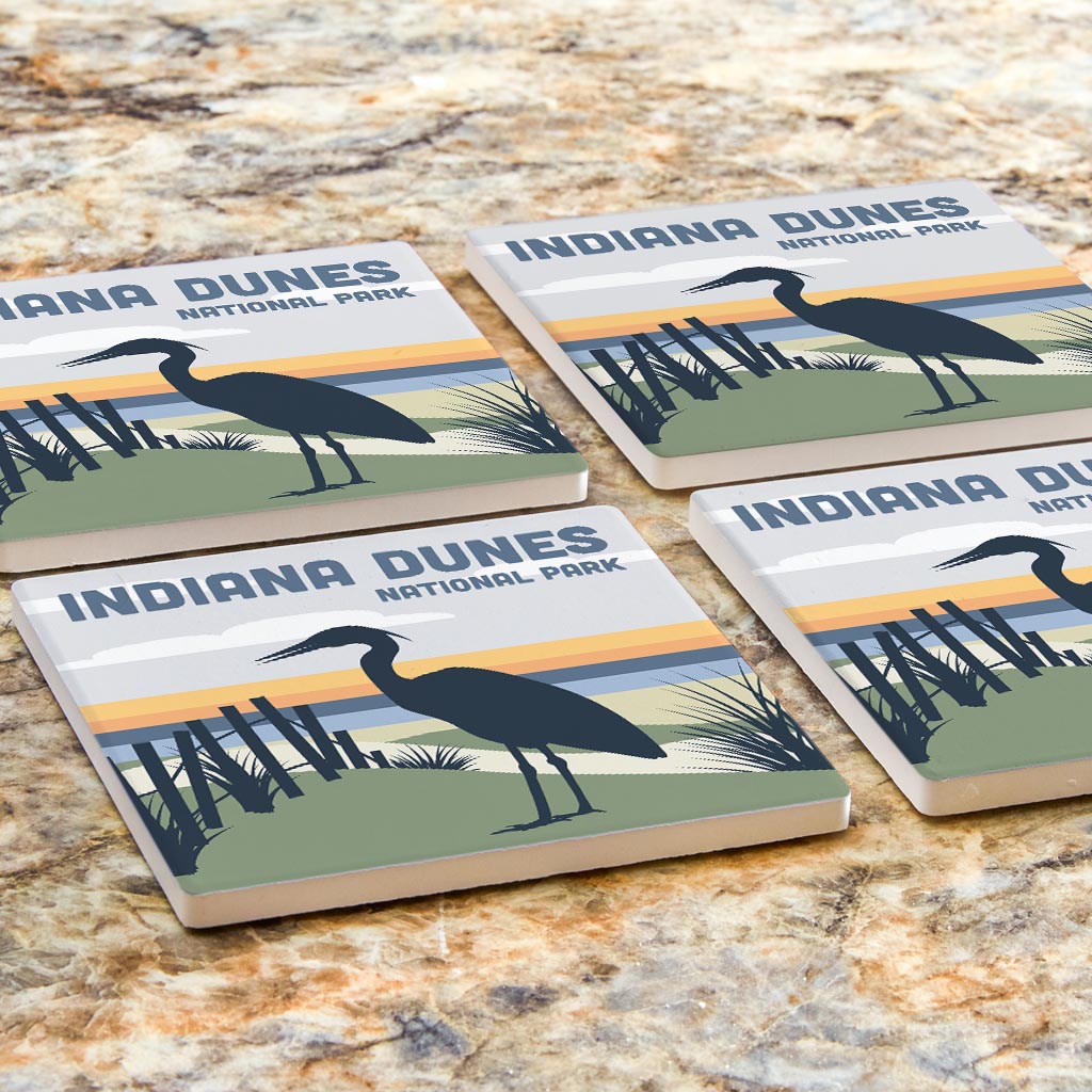 Indiana Dunes Heron Silhouette | Absorbent Coasters | Set of 4 | Min 2