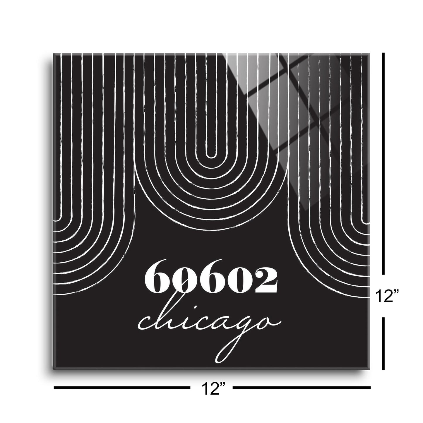 Black And White City Zip On Black Illinois Chicago | Hi-Def Glass Art | Eaches | Min 1