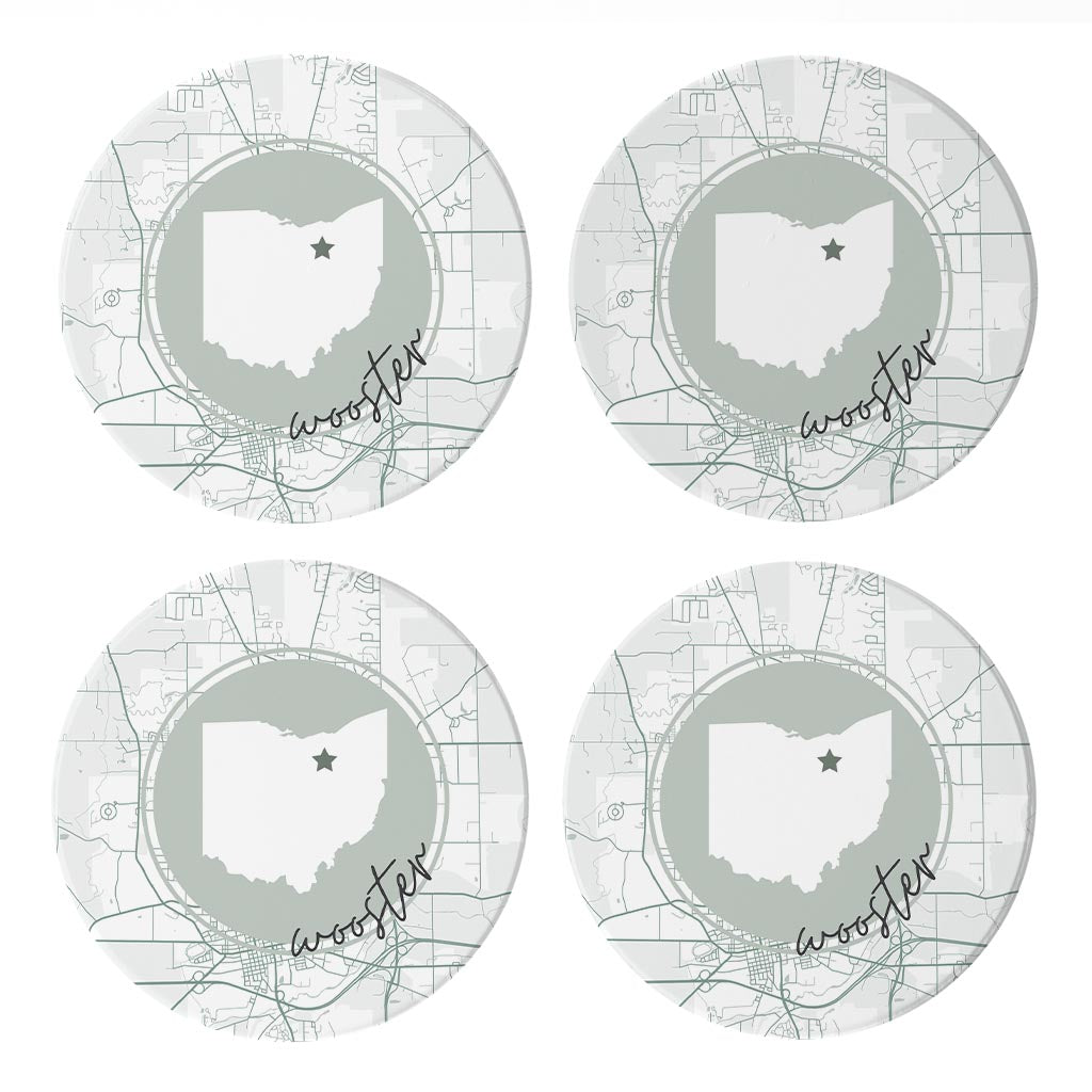 Vintage Groove State Star Map Ohio Wooster | Absorbent Coasters | Set of 4 | Min 2