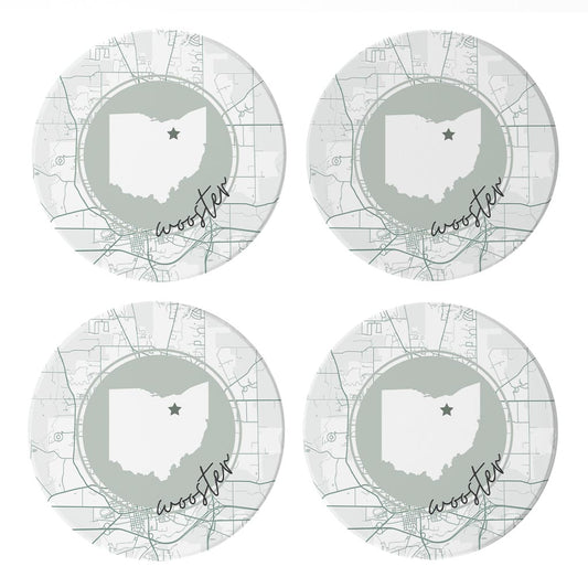 Vintage Groove State Star Map Ohio Wooster | Absorbent Coasters | Set of 4 | Min 2