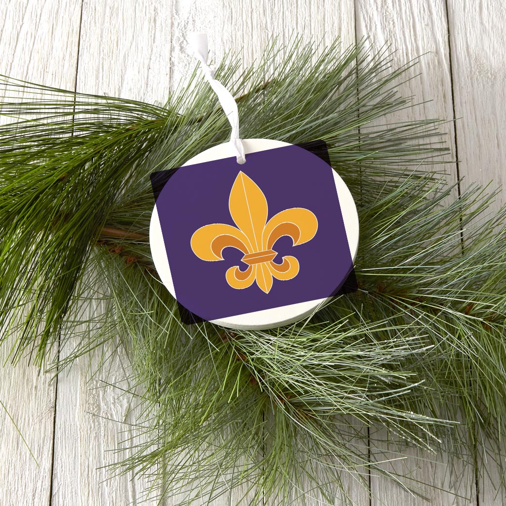 Purple Gold Louisiana Fleur De Lis | Wood Ornament | Eaches | Min 6