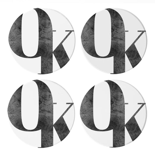 Minimalistic B&W Ardmore Ok White Initials | Absorbent Coasters | Set of 4 | Min 2