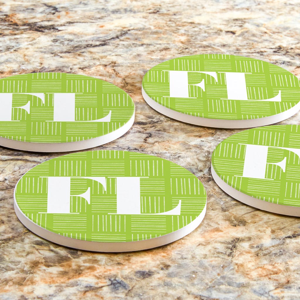 Bright Modern Abbreviated On Green Florida | Absorbent Coasters | Set of 4 | Min 2