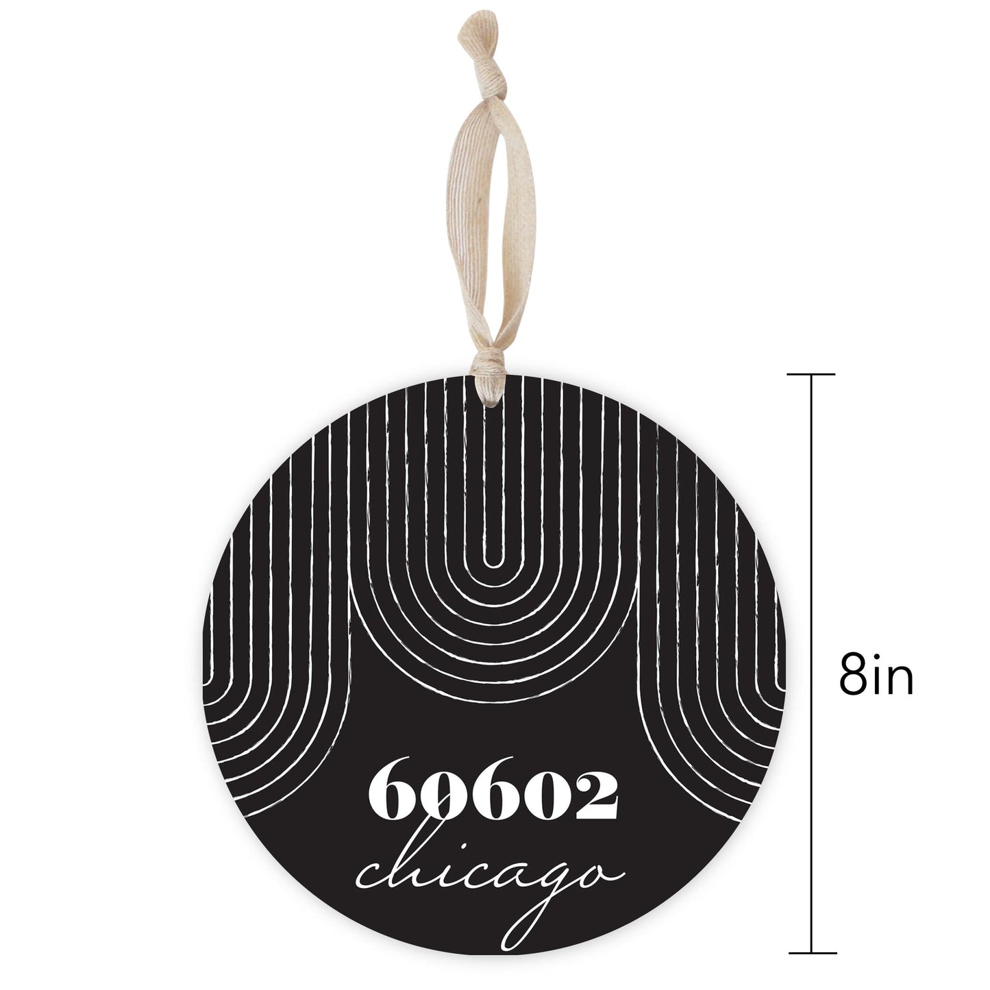 Black And White City Zip On Black Illinois Chicago | Wood Ornament | Eaches | Min 1