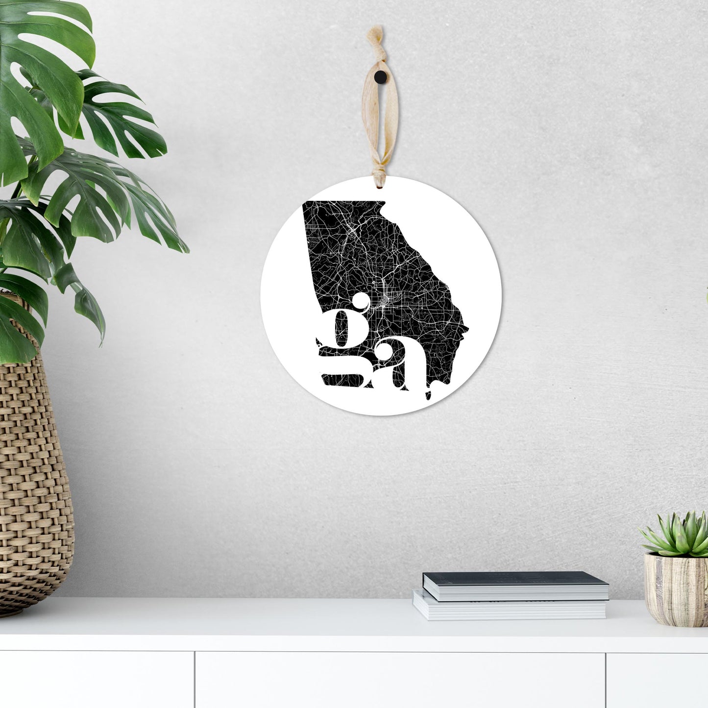 Black And White Abbreviated State Map White Georgia | Wood Ornament | Eaches | Min 1