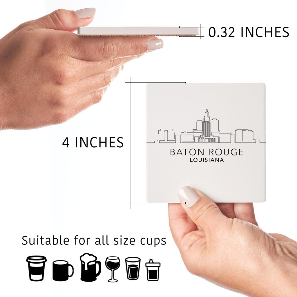 Minimalistic Baton Rouge Skyline| Absorbent Coasters | Set of 4 | Min 2