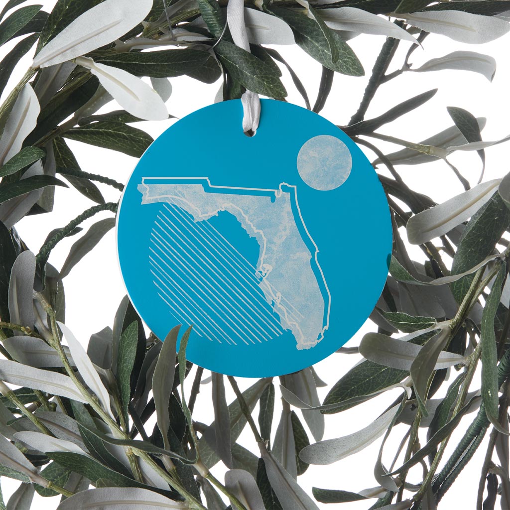 Bright Modern Geometric On Blue Florida| Wood Ornament | Eaches | Min 6