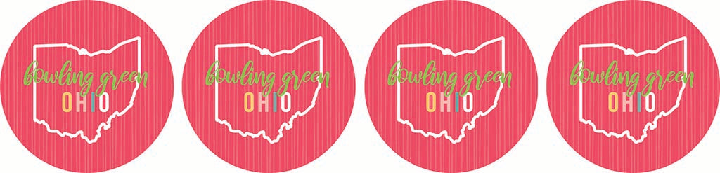 Ceramic Round Coaster 4-Set-Bright Boho Pink Bowling Green Ohio -5