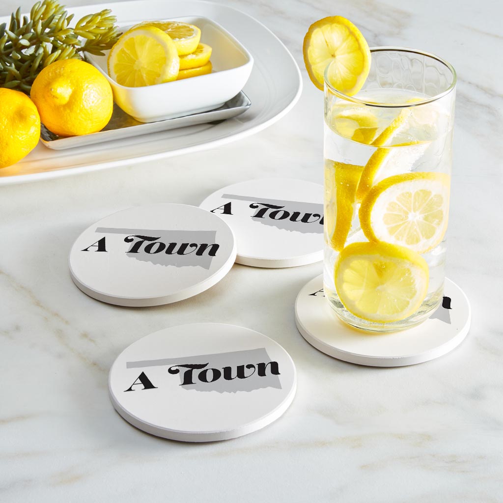 Minimalistic B&W Ardmore Ok A Town White | Absorbent Coasters | Set of 4 | Min 2