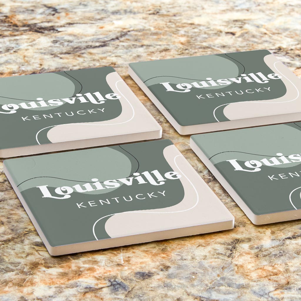 Vintage Groove Fluid Green Kentucky Louisville| Absorbent Coasters | Set of 4 | Min 2