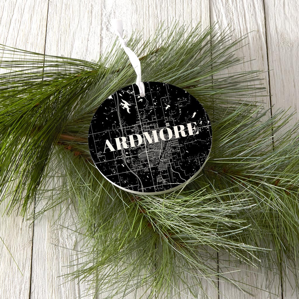 Minimalistic B&W Ardmore Ok Map | Wood Ornament | Eaches | Min 6