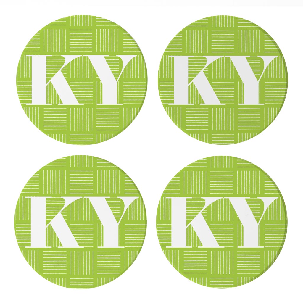 Bright Modern Abbreviated On Green Kentucky| Absorbent Coasters | Set of 4 | Min 2