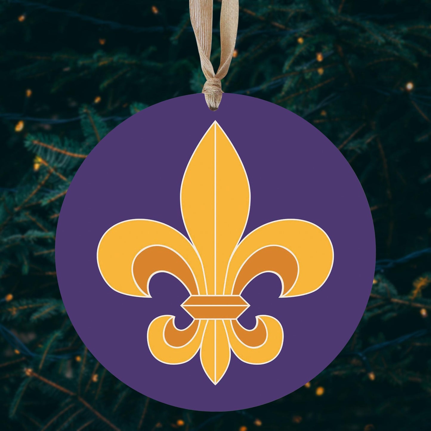 Purple Gold Louisiana Fleur De Lis | Wood Ornament | Eaches | Min 1