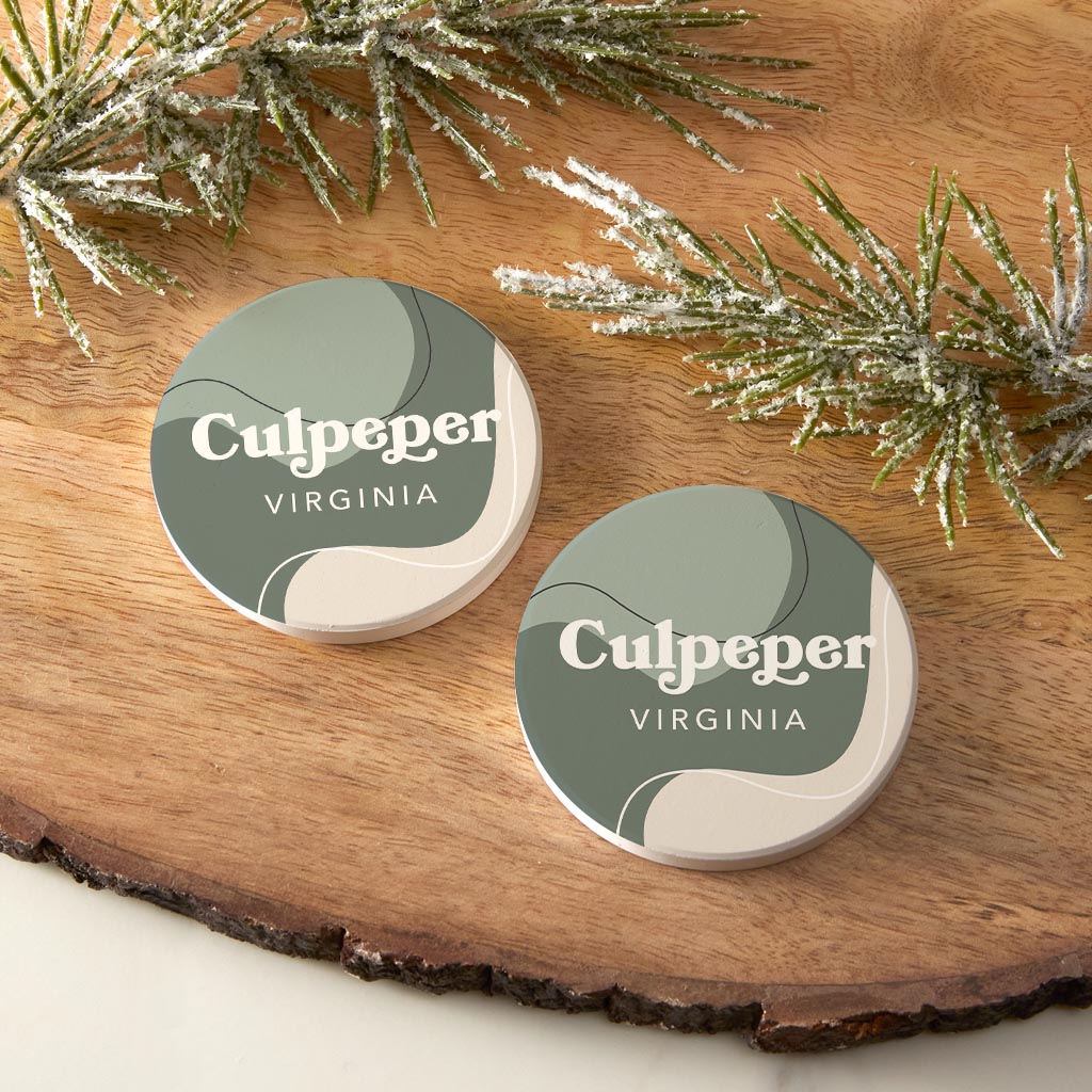 Vintage Groove Fluid Green Virginia Culpeper | Absorbent Car Coasters | Set of 2 | Min 4