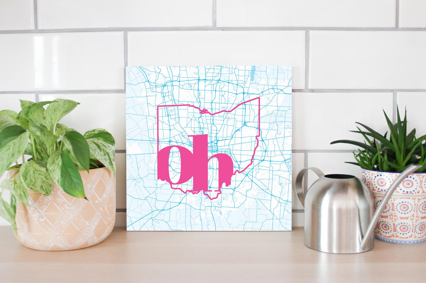 Bright Modern Abbreviated State Map Blue Ohio Columbus | Wood Sign | Eaches | Min 2