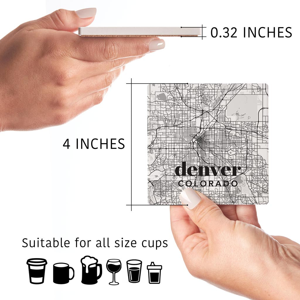 Black And White White Map Colorado Denver| Absorbent Coasters | Set of 4 | Min 2