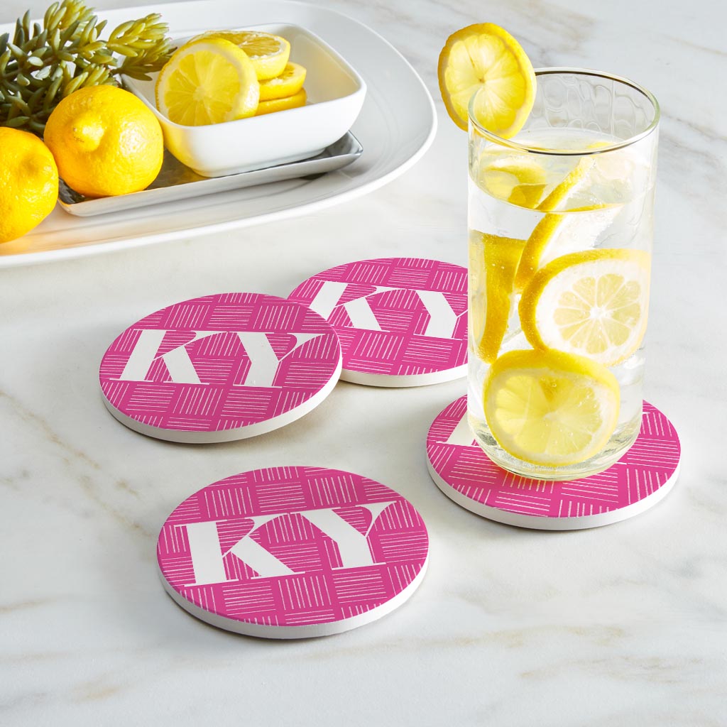 Bright Modern Abbreviated On Pink Kentucky| Absorbent Coasters | Set of 4 | Min 2