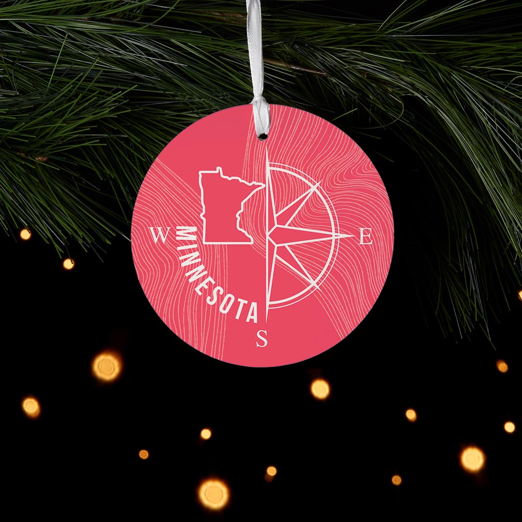 Boho Color Compass State On Pink Minnesota | Wood Ornament | Eaches | Min 6