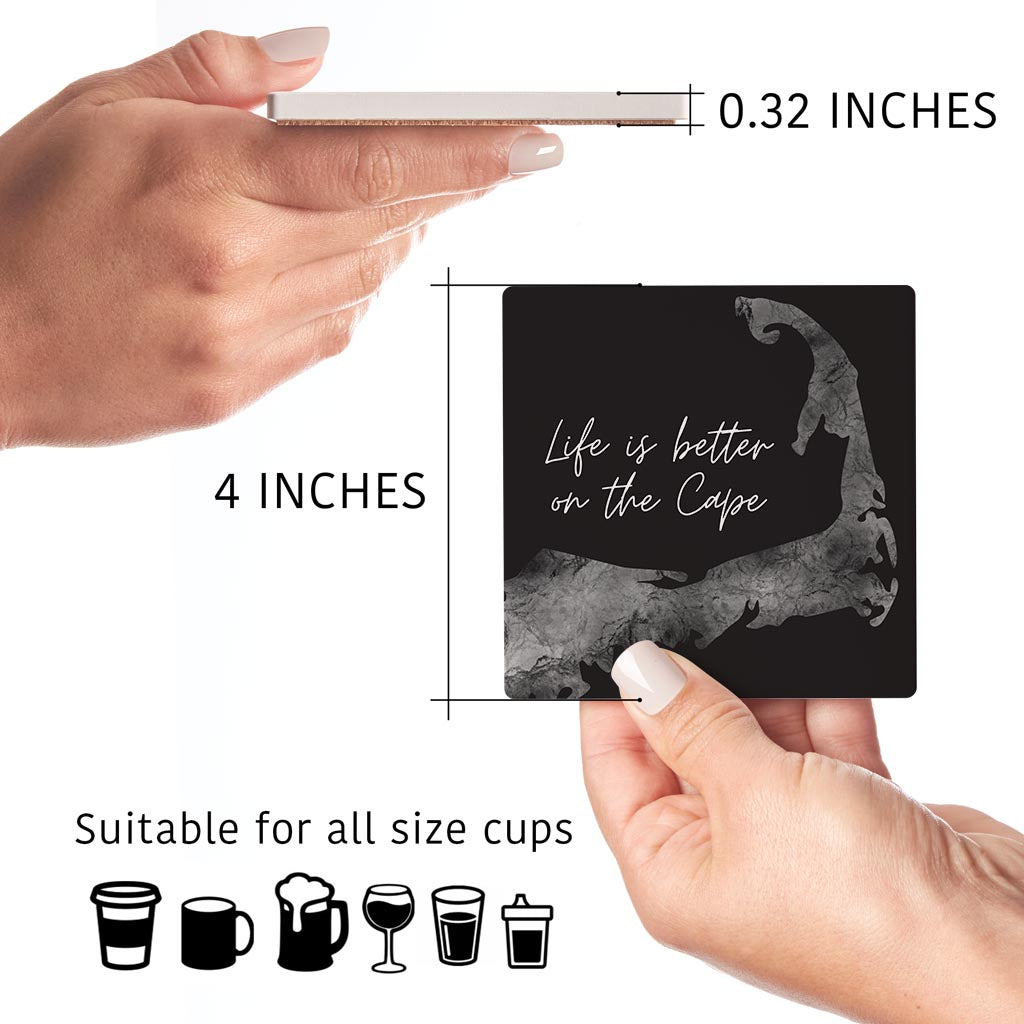 Minimalistic B&W Cape Cod Life Is Better | Absorbent Coasters | Set of 4 | Min 2