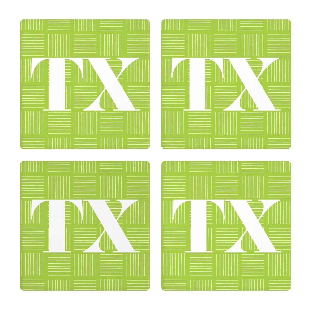 Bright Modern Abbreviated On Green Texas | Absorbent Coasters | Set of 4 | Min 2