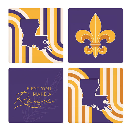 Purple Gold Louisiana Retro| Absorbent Coasters | Set of 4 | Min 2