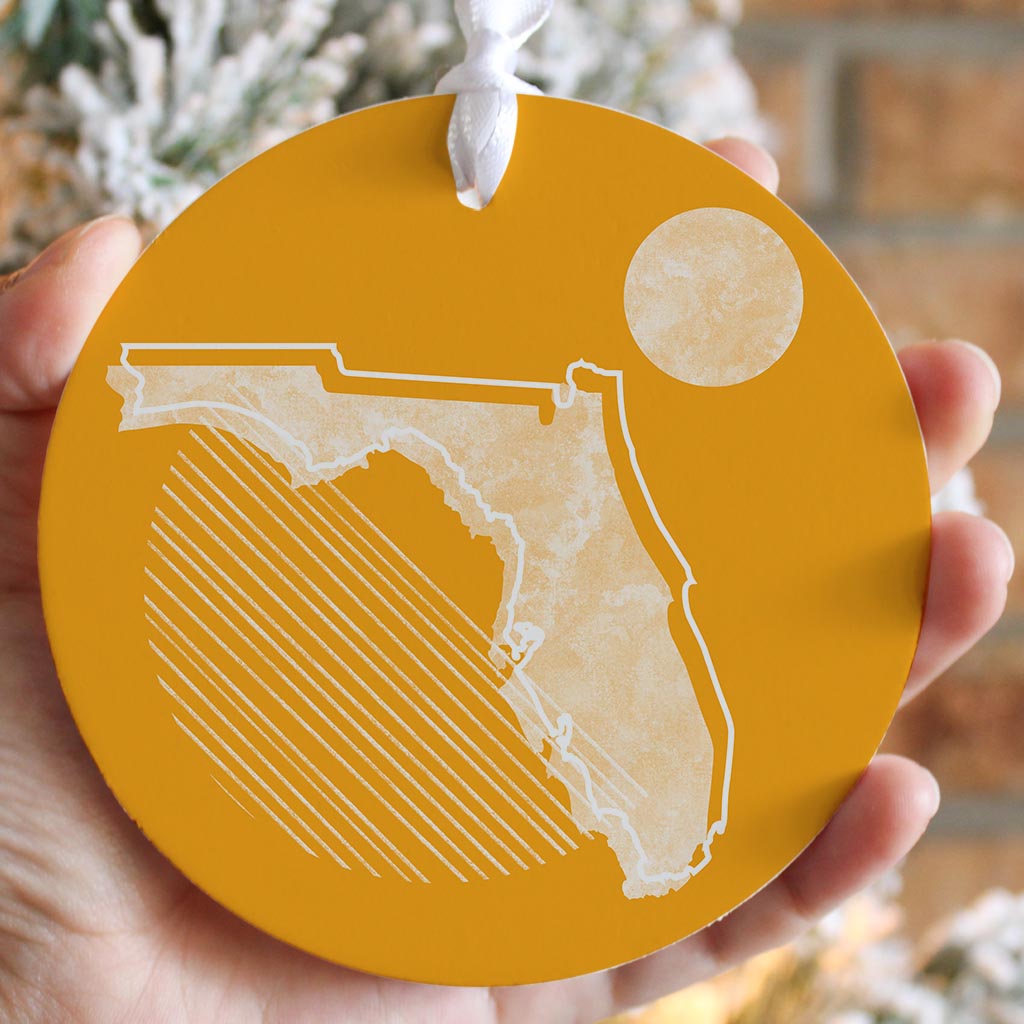 Bright Modern Geometric On Orange Florida| Wood Ornament | Eaches | Min 6