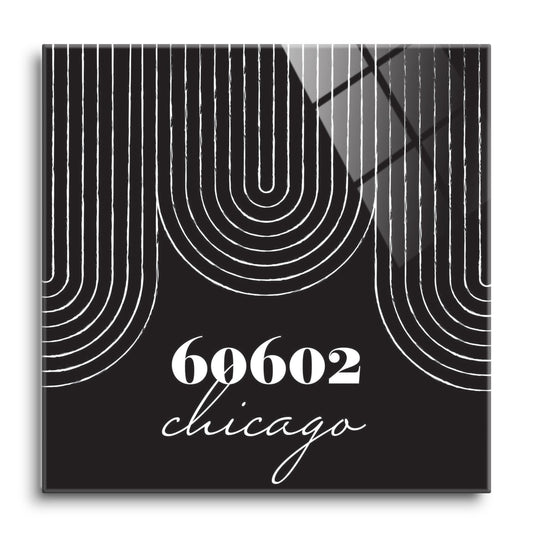 Black And White City Zip On Black Illinois Chicago | Hi-Def Glass Art | Eaches | Min 1