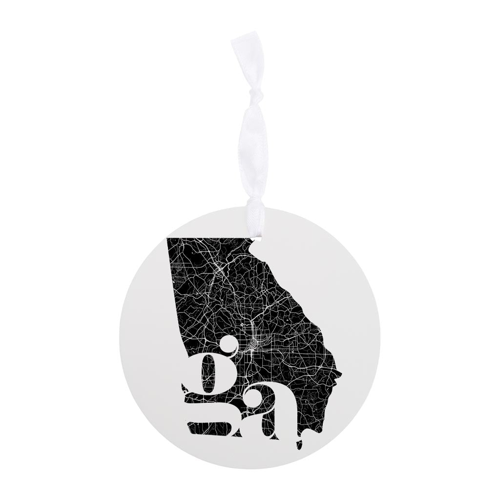 Black And White Abbreviated State Map White Georgia| Wood Ornament | Eaches | Min 6