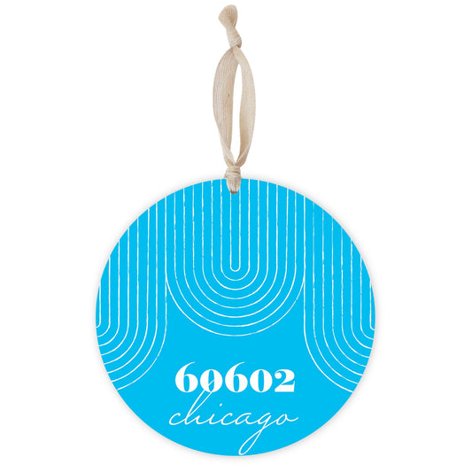 Bright Modern City Zip On Teal Illinois Chicago | Wood Ornament | Eaches | Min 1